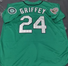VINTAGE Ken Griffey Jr. #24 Mariners Throwback Aqua Sewn Stitched Jersey.