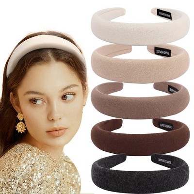 5 Pack Padded Headbands with Soft Fabric - Plain Thick Hair Accessories for W...