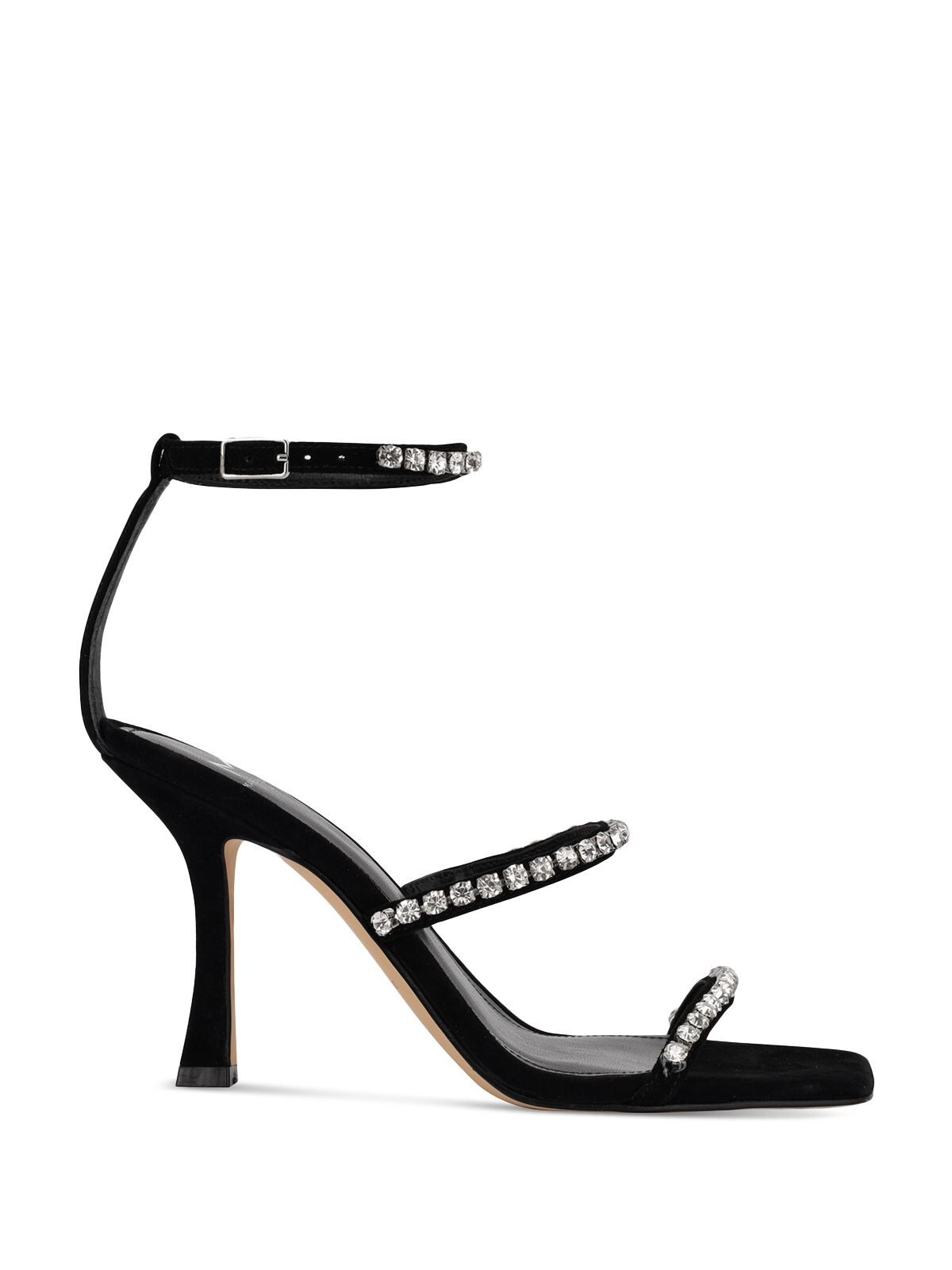 MARC FISHER Womens Black Dezzi Square Toe Stiletto Leather Heeled Sandal 6 M