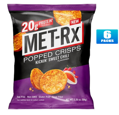 NEW! 6x Packs MET-Rx Popped Crisps Kickin' Sweet Chili - 2.26oz Each