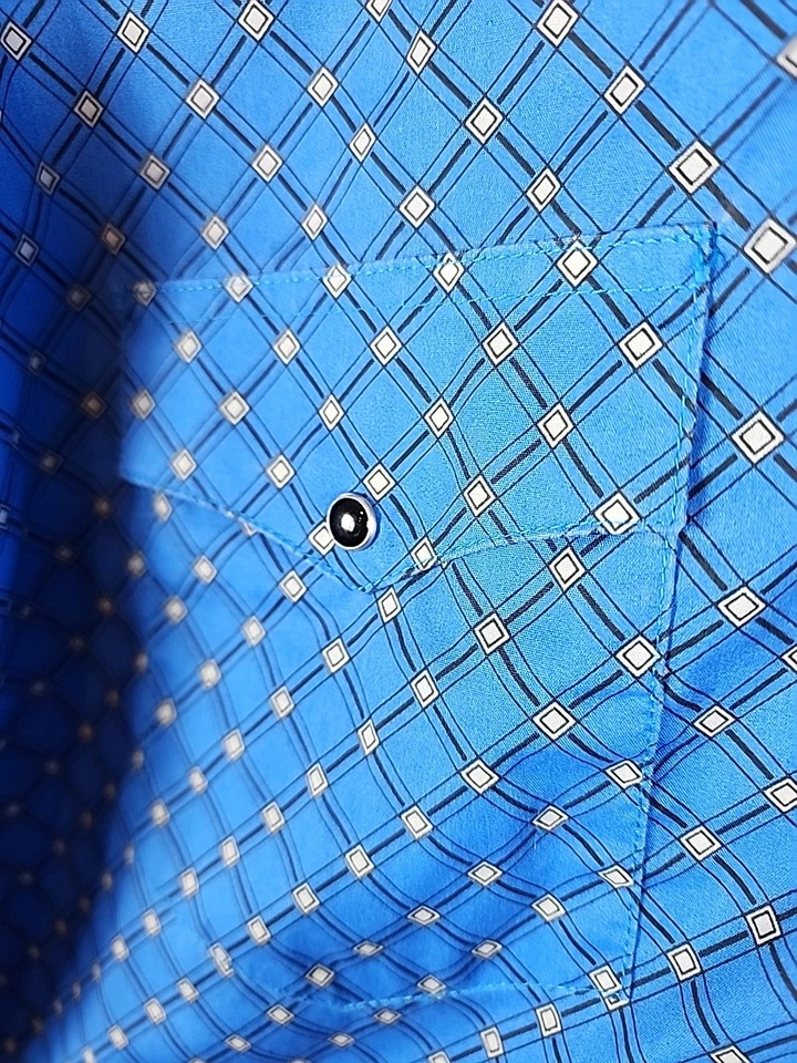 Wrangler Western Shirt Men's Long Sleeve Sz L Pearl Snap Jr Blue White Geometric - Image 3 of 4