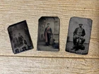 Three Antique Tintypes-Two with Men in Uniforms-Civil War/Post Civil War Era?