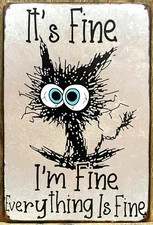 Cat Decorative Metal Wall Sign 12" x 8"