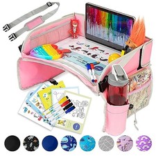 Kids Travel Tray for Car - Car Seat Tray for Kids Travel, Road Trip Pink