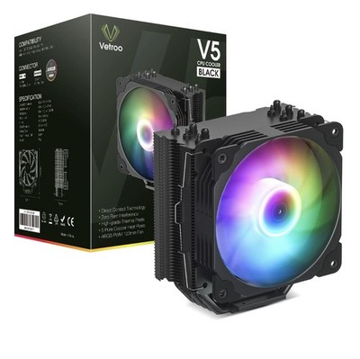 Vetroo V5 CPU Cooler PC Heatsink w/5 Heat pipes 120mm PWM Fan ARGB Fan AMD Intel