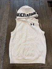 Under Armour Men's Icon Sleeveless White/Gray Hoodie-Logo On Hood Medium