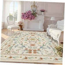 Floral Area Rug 5x7,Neutral Washable Girls Bedroom Rug for 5 x 7 ft Beige