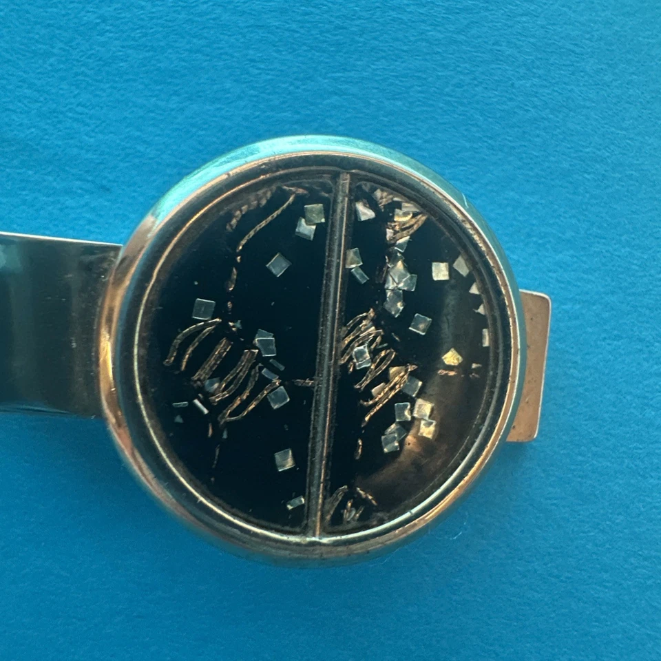 Clipe de gravata preto dos anos 50, SWANK preto e dourado Starburst glitter clipe de gravata vintage, década de 1950 - Imagem 2 de 4