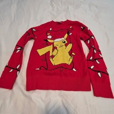 Pokemon Pikachu Holiday Sweater kids Small Red Excellent Christmas Knit Top