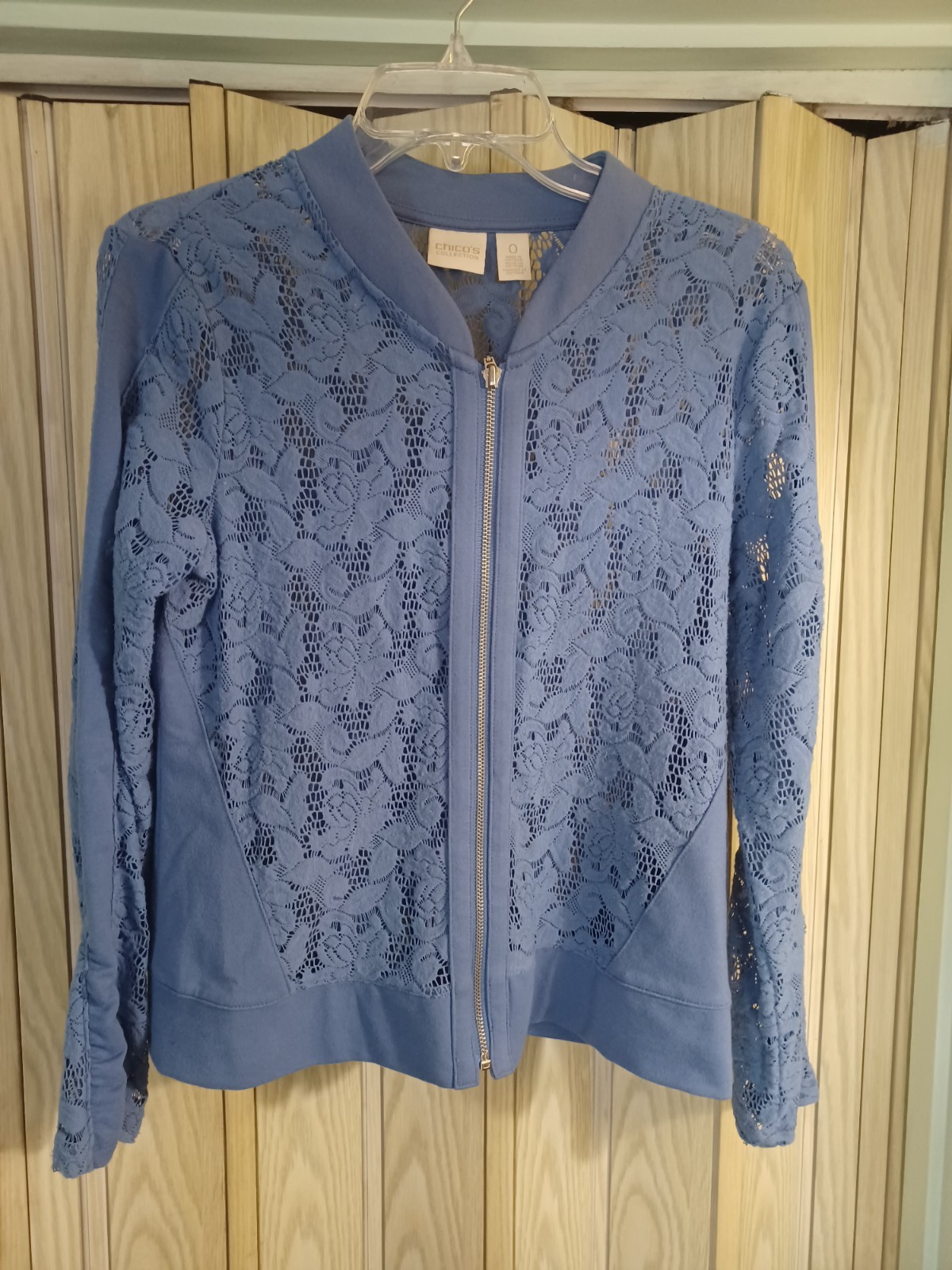Chico's Womens 0 small Floral Crochet Zip Up Lightweight Jacket