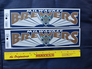 Lot of 2 Milwaukee Brewers MLB 1996 Bumper Stickers-Original Hanger 3"X12" 4552