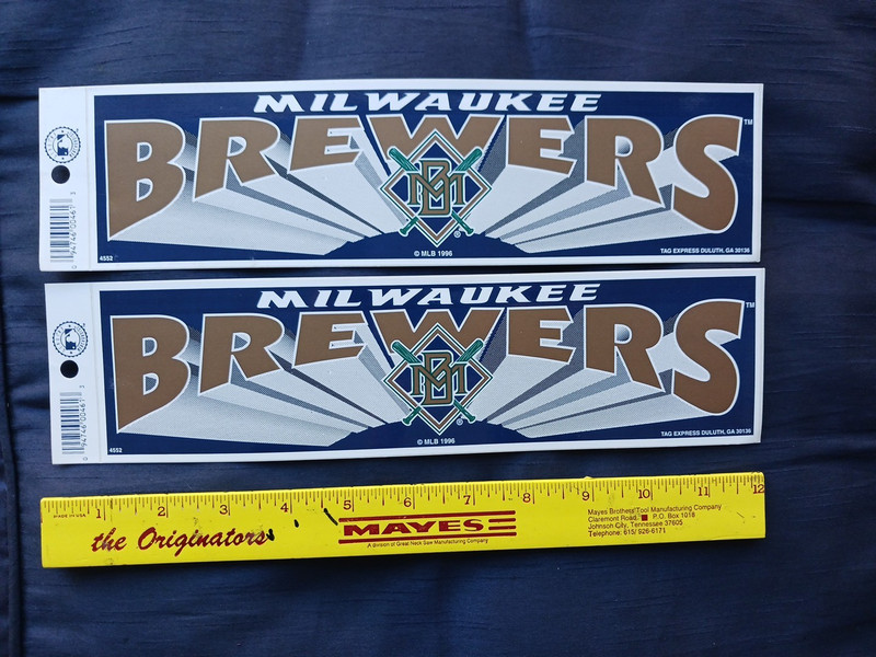 Lot of 2 Milwaukee Brewers MLB 1996 Bumper Stickers-Original Hanger 3"X12" 4552