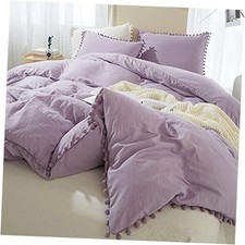 Pom Duvet Cover Queen Size - 3 Piece Boho Queen No Comforter Lavender