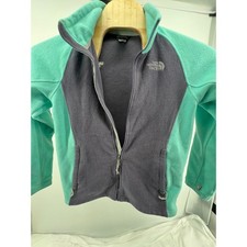 The North Face Fleece Jacket Girls Youth Aqua Gray Full Zip Warm Outerwear M