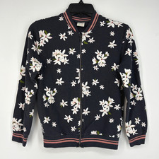 Zara Kids Sz 10 Zip Up Sweatshirt Jacket Gray Floral Pink Trim Unisex Boys Girls
