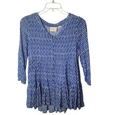 Anthropologie Maeve Lila Tiered Button Front Tunic Top Blouse Pockets XS