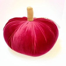 Velvet Pumpkin Decoration Burgundy Red Pumpkin Gold Stem 12x9 Autumn Decor NWT