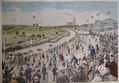 kol. Holzstich - Auf der Rennbahn in Westend bei Berlin