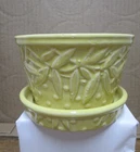 Vintage McCoy Yellow Hobnail and Leaves Flower Pot w/Attached Saucer