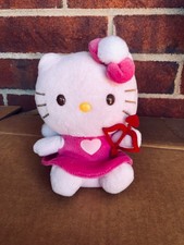 2011 Cupid Hello Kitty TY Beanie Baby Plush Sanrio Pink Heart Bow 6”