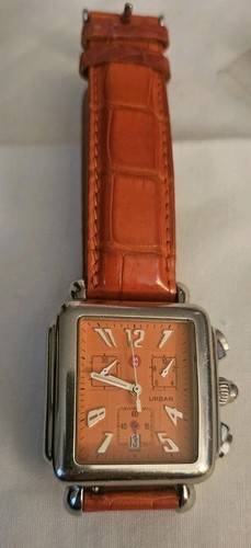 MICHELE WATCH URBAN. RARE Orange Face W Orange Alligator Strap Chronograph Steel - Picture 12 of 12