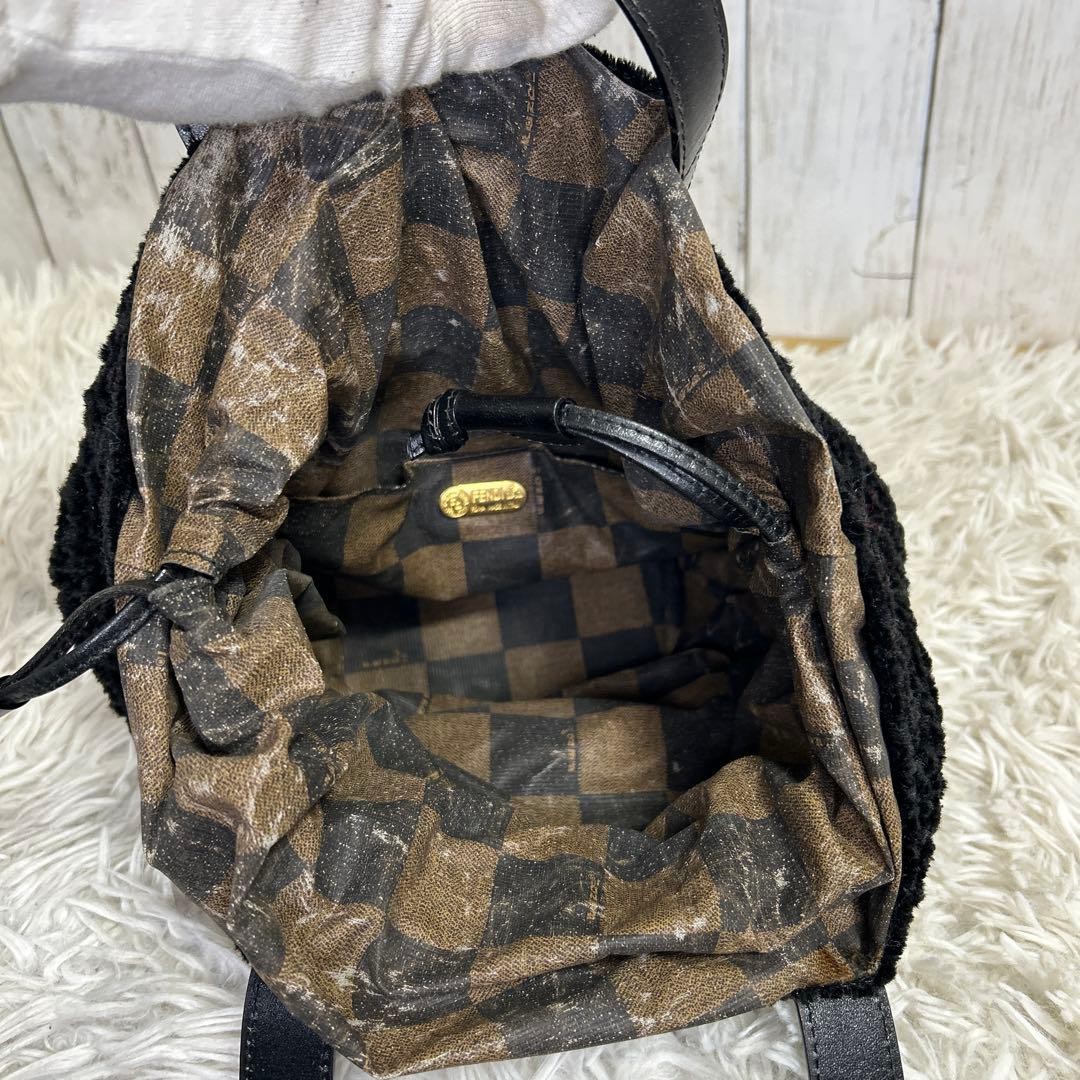 FENDI Drawstring Logo Pecans Shoulder Bag Tote Bag FF Black USED thumbnail 14