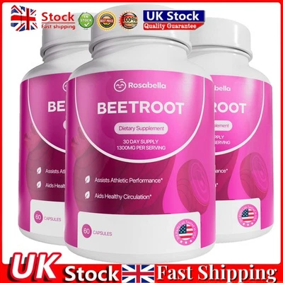 Capsules Organic Beet Root Powder 1300 mg Rosabella Supports Blood Pressure 60Ct