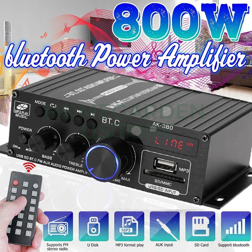 2 Channel 800W bluetooth Mini HIFI Power Amplifier Audio Stereo Amp Home Car FM