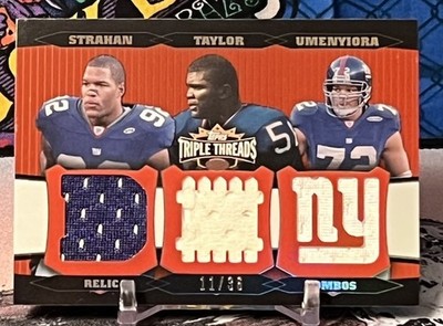 LAWRENCE TAYLOR   STRAHAN UNENYIORA 2006 TOPPS TRIPLE THREADS RELIC Red /36 SSP