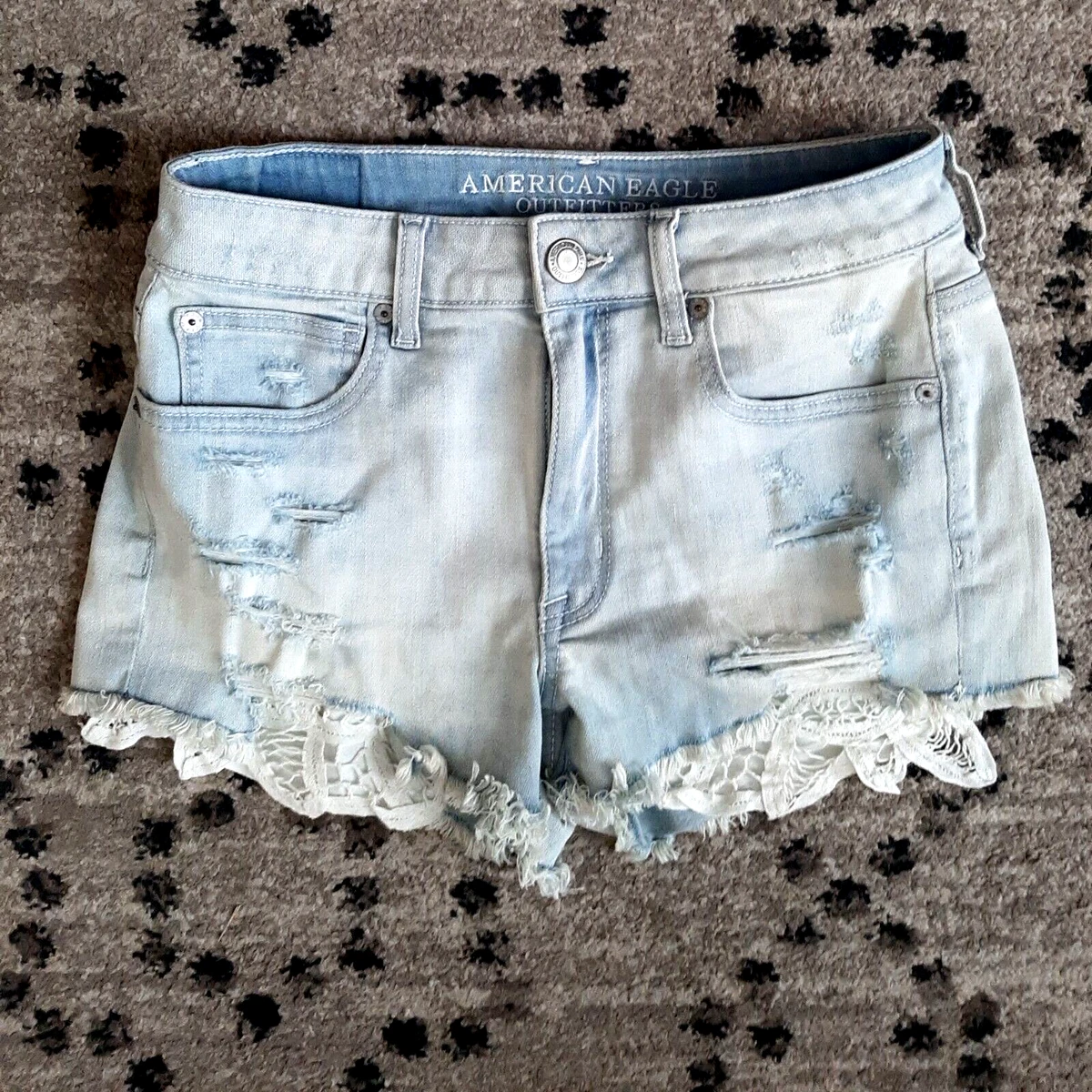 American Eagle Hi Rise Shortie Light Wash Distressed Jean Denim