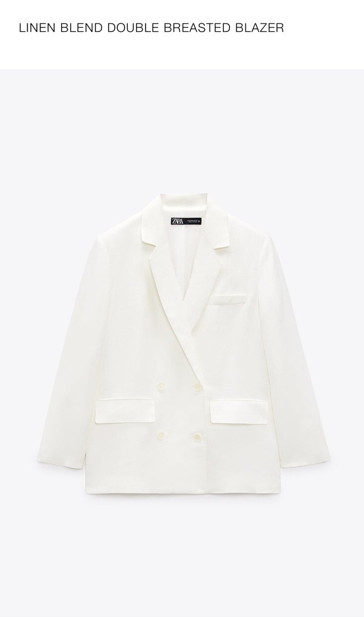 Zara Sz XS Linen Blend Double Breasted Blazer Suit Jacket Ecru