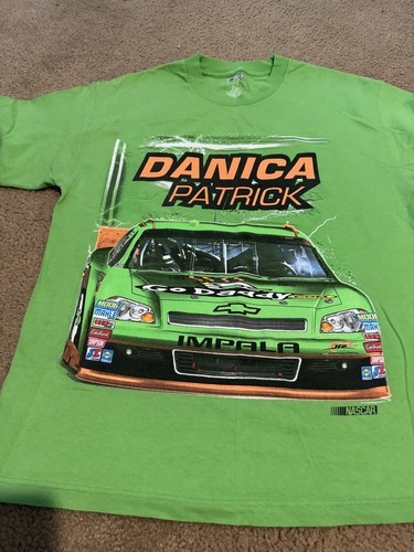 T-shirt Vintage Danica Patrick Indy 500 - Taille L - Blanc Imprimé - Occasion Très Bon état
