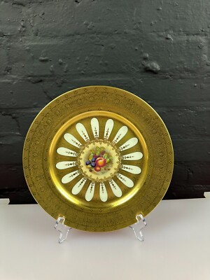 Aynsley Orchard Fruits Richly Gilded Gold Cabinet Plate 26,8 cm Signed D.Jones
