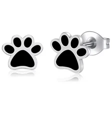 Cute Tiny Pet Paw Stud Earrings Stainless Steel Silver Colored New
