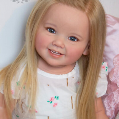 28'' Already Assembled Reborn Doll Cute Baby Girl Rooted Long Hair Cloth Body