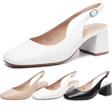 Women Slingback Pump Shoes Low Chunky Block Heel Square Toe Dress Shoes