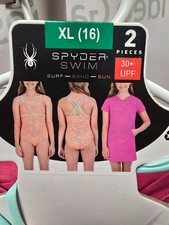Spyder Girls Swimsuit Set 30 SPF One Piece Hooded Coverup - New -