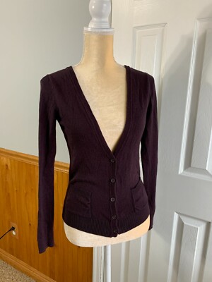 Garage Women Black Purple marled Cardigan v neck button down sweater Medium M
