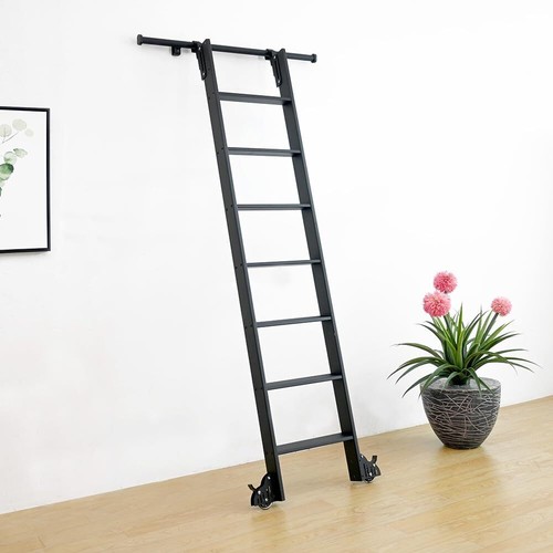 HARDJULAN Hook On Rolling Library Ladder Track Kit with Metal Ladder - Picture 11 of 15