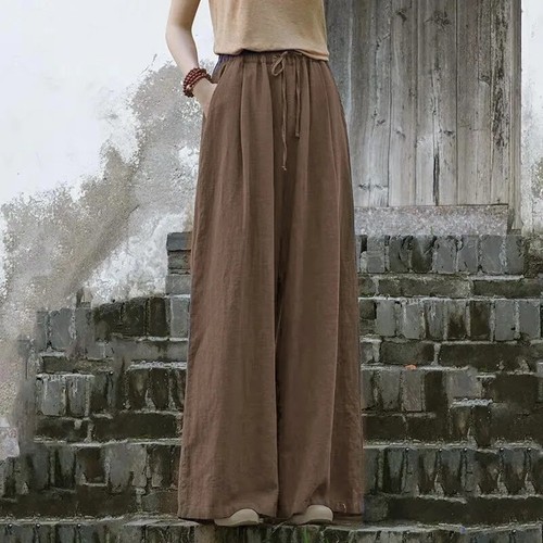 Retro Enthic Womens Pants Casual Long Pants Loose Elastic Waist Wide Leg Trouser - Picture 5 of 29