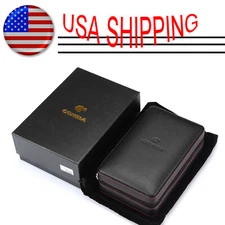 Black Cigar Case Portable Cedar Wood Leather Travel Humidor Box 4 Cigars Gift