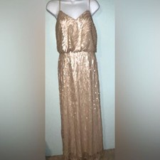 D-85 Gold Unbranded Evening Gown Small Full Sequins/Lined Spaghetti Straps