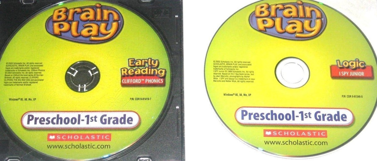 2 PC LOT BRAIN PLAY CD ROM PRESCHOOL-1ST GRADE EARLY READING I SPY