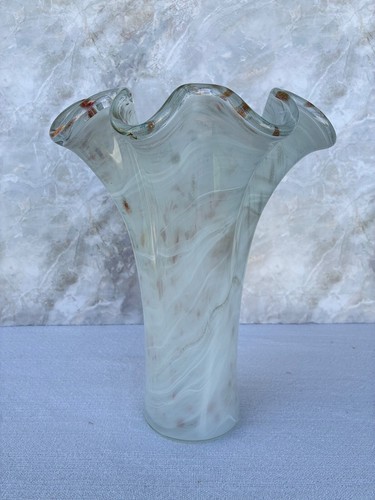 Murano Art Glass Vase Ruffled Aventurine Swirl Hand Blown Italy 11” - Free Ship! - Picture 2 of 7