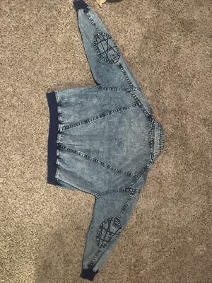 Vintage Nike Challenge Court Denim Jacket Size L Acid Washed Blue