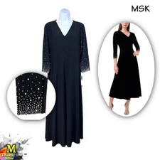 NWD MSK Women's Size M V-Neck Beaded Midi Dress Black 3013402Q $89