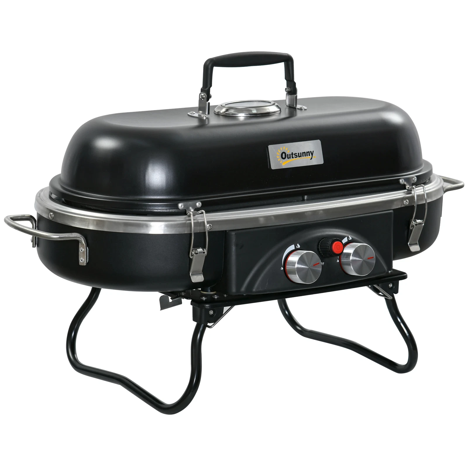 Outsunny Foldable Gas BBQ Grill 2 Burner Table Top Barbecue with Lid Piezo Ignit
