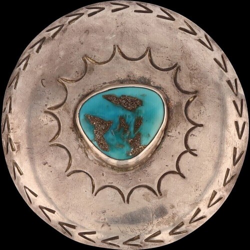 Boucle de ceinture vintage antique en argent sterling turquoise amérindien Navajo années 50 - Photo 3 sur 9