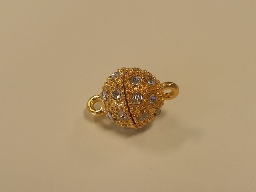 Alloy Oval Gold Rhinestone Magnetic Clasp, 16x10mm, Hole: 1.5mm Jewelry Making - Picture 3 of 4