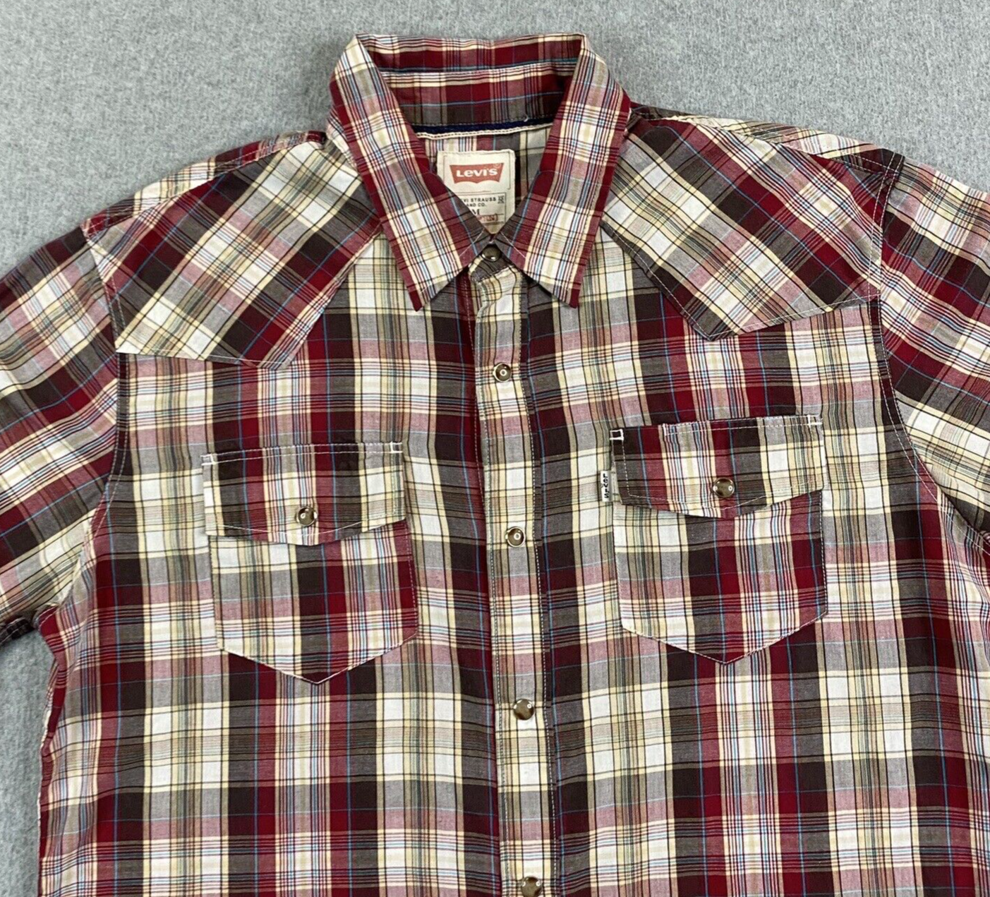 Levis シャツ メンズ ミディアム パール スナップ チェック ボタン アップ ウエスタンカウボーイ 長袖